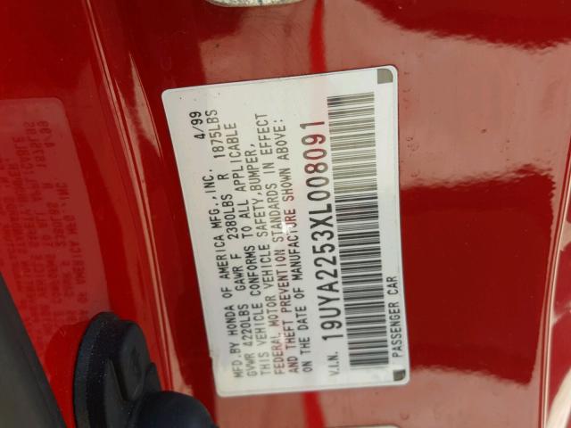 19UYA2253XL008091 - 1999 ACURA 3.0CL Rojo foto 10