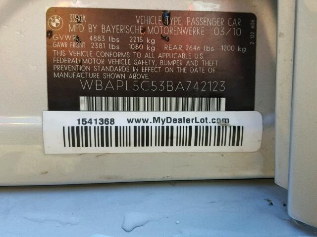 WBAPL5C53BA742123 - 2011 BMW 335 XI Արծաթագույն լուսանկար 10