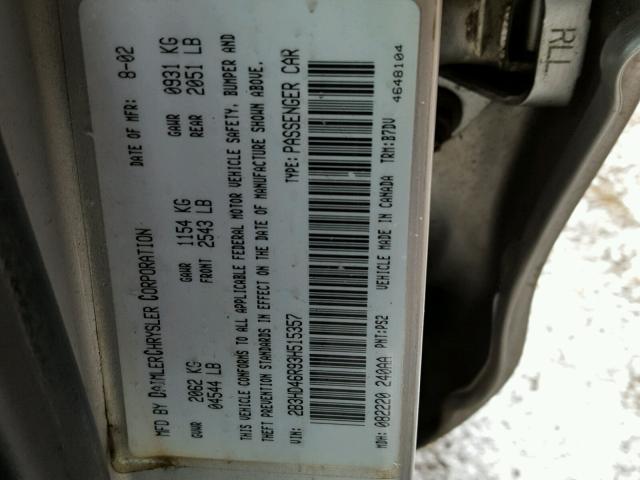 2B3HD46R93H515357 - 2003 DODGE INTREPID S ვერცხლისფერი ფოტო 10