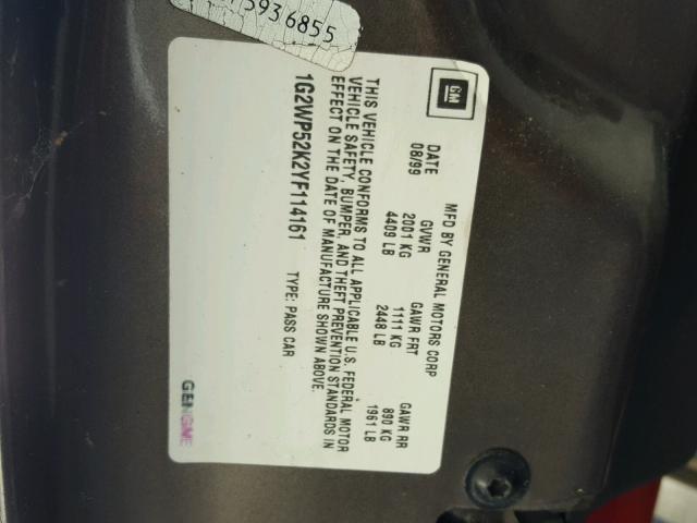 1G2WP52K2YF114161 - 2000 PONTIAC GRAND PRIX Boz foto 10