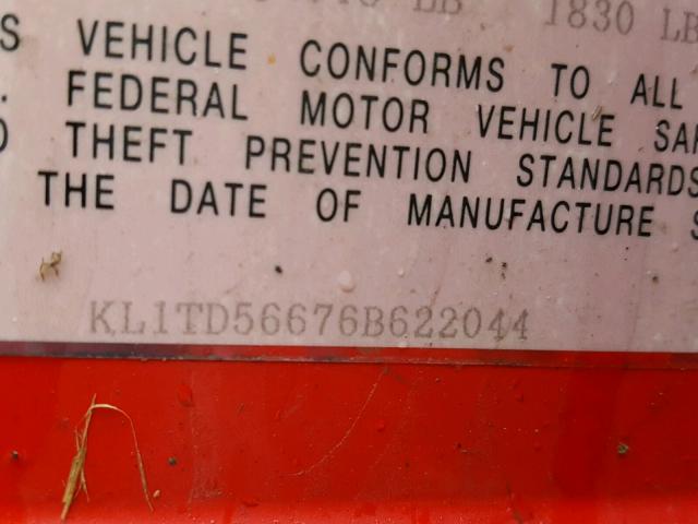KL1TD56676B622044 - 2006 CHEVROLET AVEO BASE Kırmızı fotoğraf 10
