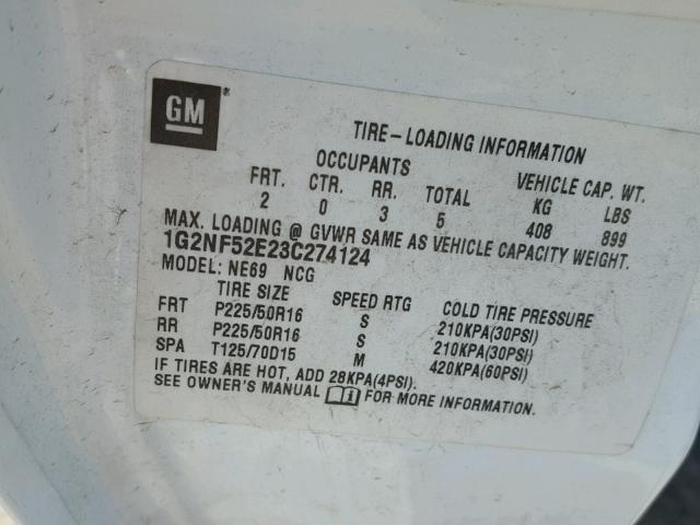 1G2NF52E23C274124 - 2003 PONTIAC GRAND AM S Ağ foto 10