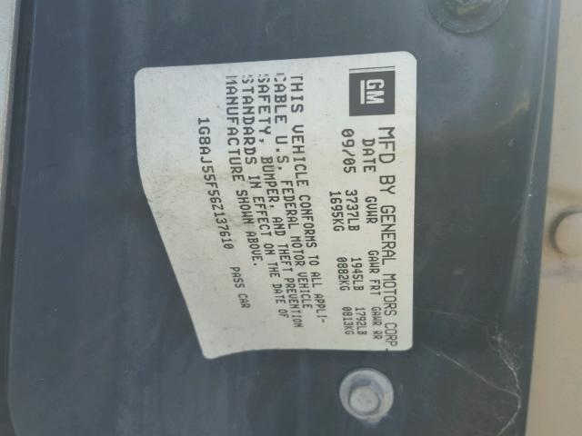 1G8AJ55F56Z137610 - 2006 SATURN ION LEVEL 金色 照片 10