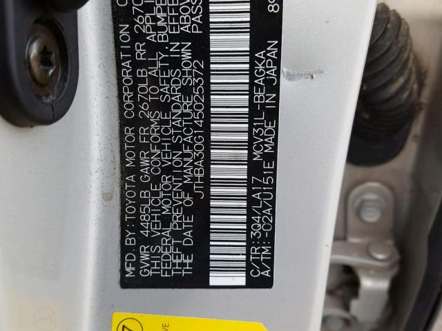 JTHBA30G145025372 - 2004 LEXUS ES 330 SILVER photo 10