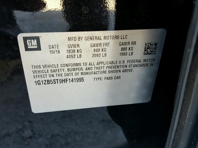 1G1ZB5ST9HF141995 - 2017 CHEVROLET MALIBU LS 黑色 照片 10