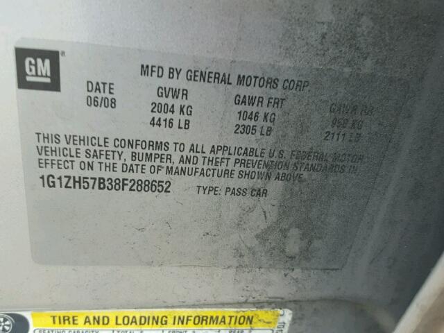 1G1ZH57B38F288652 - 2008 CHEVROLET MALIBU 1LT SILVER photo 10