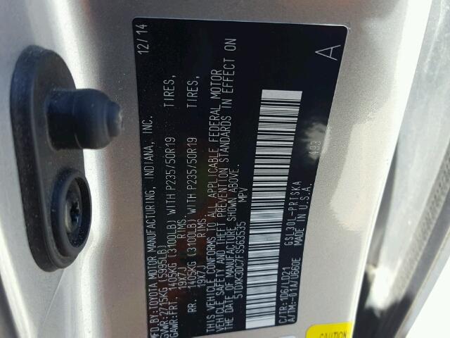 5TDXK3DC7FS563535 - 2015 TOYOTA SIENNA SPO SILVER photo 10