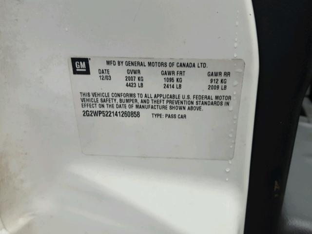 2G2WP522141260858 - 2004 PONTIAC GRAND PRIX CREAM photo 10