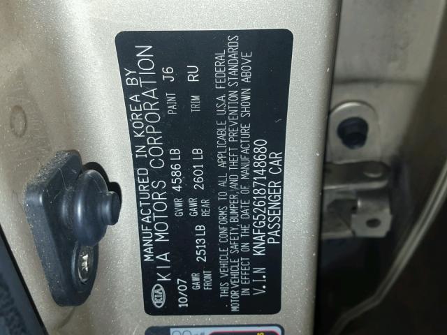 KNAFG526187148680 - 2008 KIA RONDO LX BEIGE photo 10