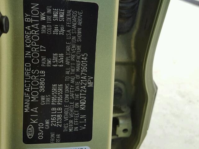 KNDJT2A21A7160145 - 2010 KIA SOUL + GREEN photo 10