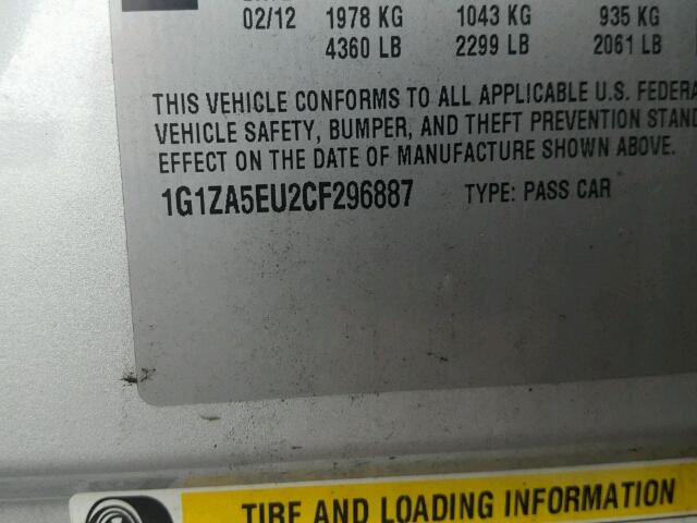 1G1ZA5EU2CF296887 - 2012 CHEVROLET MALIBU LS 银色 照片 10