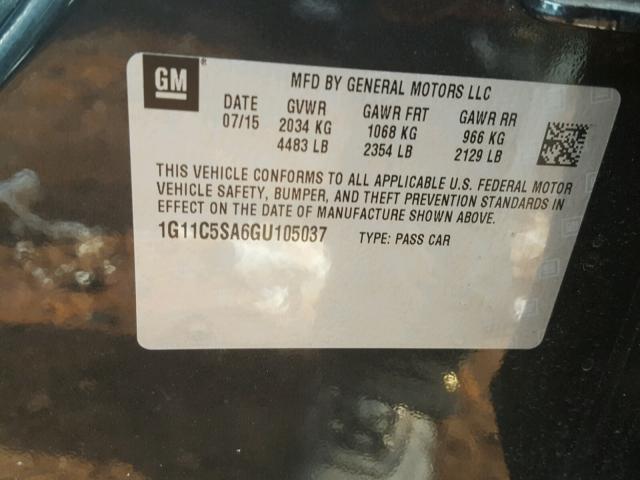 1G11C5SA6GU105037 - 2016 CHEVROLET MALIBU LIM 灰色 照片 10