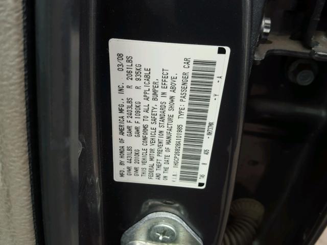 1HGCP26828A101985 - 2008 HONDA ACCORD EXL GRAY photo 10