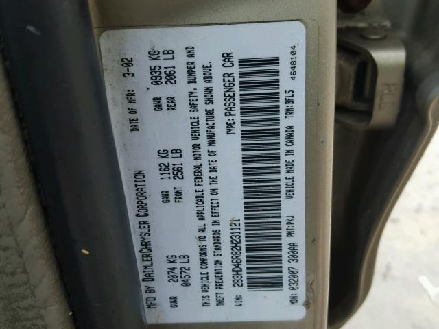 2B3HD46R82H231121 - 2002 DODGE INTREPID S ოქროსფერი ფოტო 10