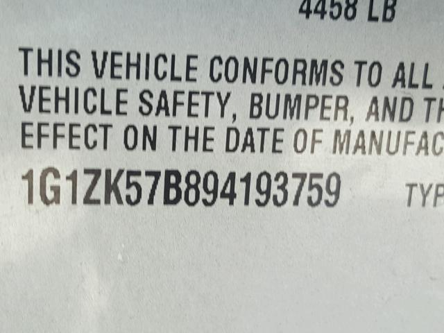 1G1ZK57B894193759 - 2009 CHEVROLET MALIBU LTZ 黑色 照片 10