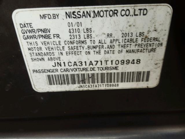 JN1CA31A71T109948 - 2001 NISSAN MAXIMA GXE GRAY photo 10