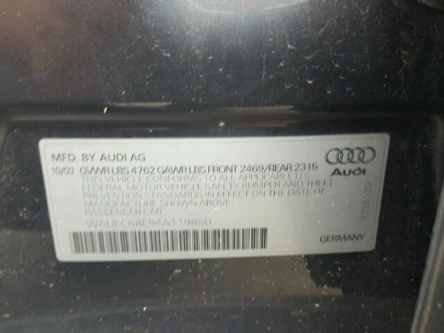 WAULC68E94A119850 - 2004 AUDI A4 1.8T QU GRAY photo 10