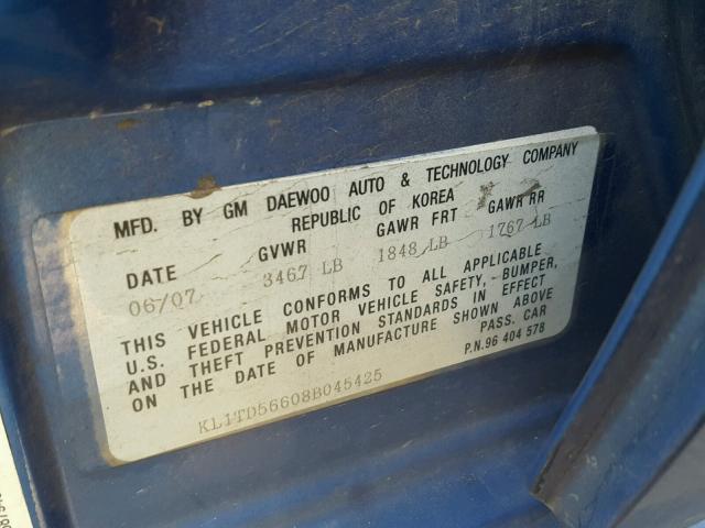 KL1TD56608B045425 - 2008 CHEVROLET AVEO BASE Niebieski zdjęcie 10