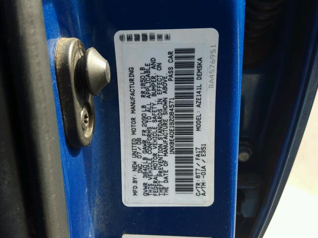 1NXBE40E19Z084571 - 2009 TOYOTA COROLLA XR 蓝色 照片 10