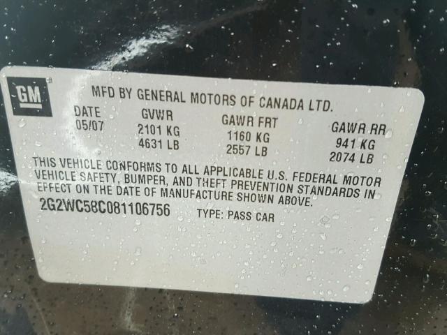 2G2WC58C081106756 - 2008 PONTIAC GRAND PRIX BLACK photo 10