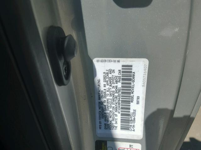 4T1CA38P84U007821 - 2004 TOYOTA CAMRY SOLA SILVER photo 10