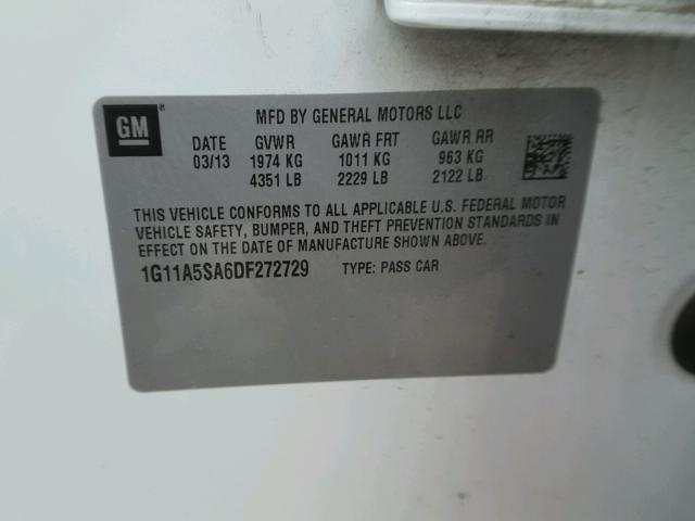 1G11A5SA6DF272729 - 2013 CHEVROLET MALIBU LS WHITE photo 10