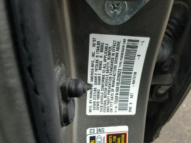 1HGFA16918L026623 - 2008 HONDA CIVIC EXL Boz foto 10