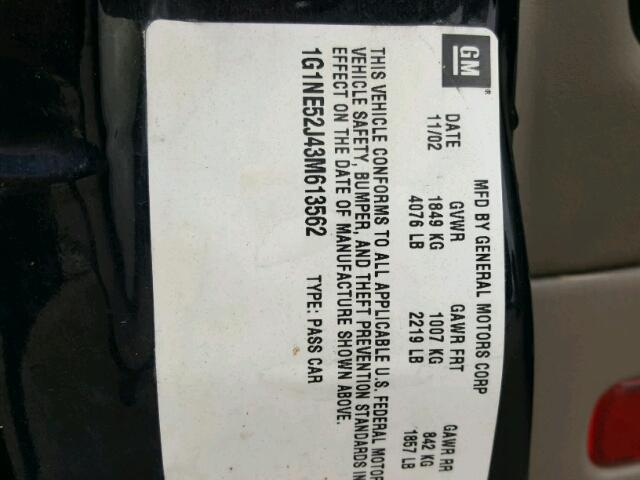 1G1NE52J43M613562 - 2003 CHEVROLET MALIBU LS შავი ფოტო 10