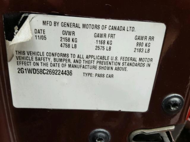 2G1WD58C269224436 - 2006 CHEVROLET IMPALA SUP 勃艮第红 照片 10