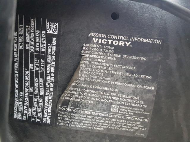 5VPDA36N8F3039530 - 2015 VICTORY MOTORCYCLES CROSS COUN BLACK photo 10