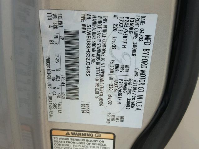 5LMEU88H33ZJ34495 - 2003 LINCOLN AVIATOR 银色 照片 10