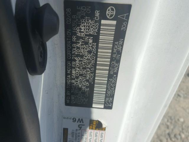 JTKDE167780272644 - 2008 TOYOTA SCION TC 白色 照片 10