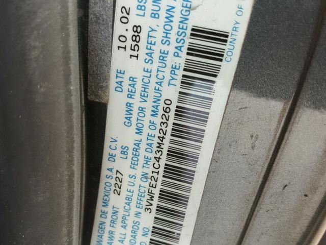 3VWFE21C43M423260 - 2003 VOLKSWAGEN NEW BEETLE 灰色 照片 10