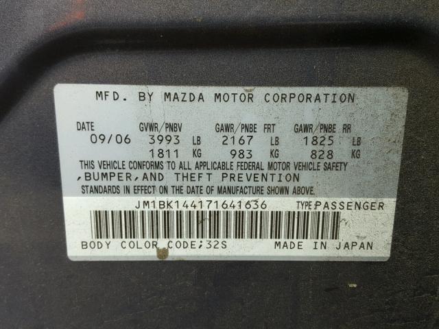 JM1BK144171641636 - 2007 MAZDA 3 HATCHBAC GRAY photo 10