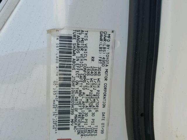 JT6HF10U3X0094399 - 1999 LEXUS RX 300 WHITE photo 10