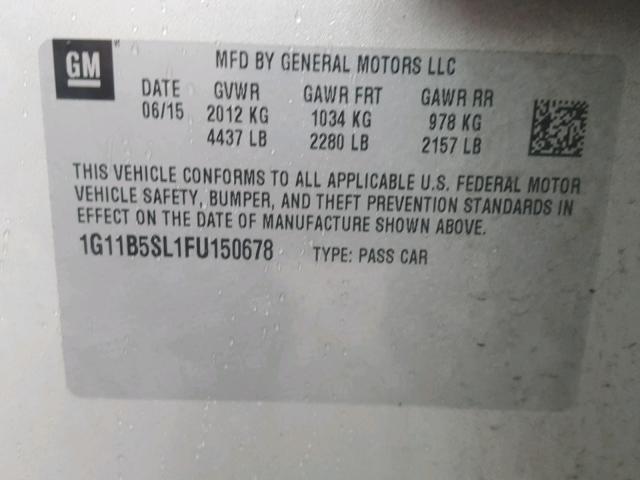 1G11B5SL1FU150678 - 2015 CHEVROLET MALIBU LS ნაცრისფერი ფოტო 10