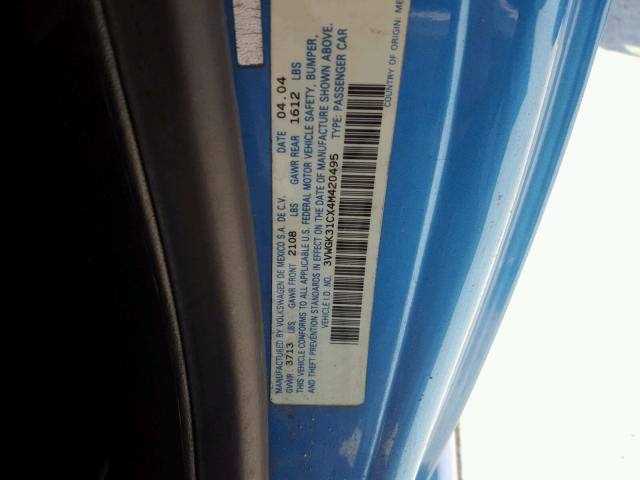 3VWGK31CX4M420495 - 2004 VOLKSWAGEN NEW BEETLE 青绿色 照片 10