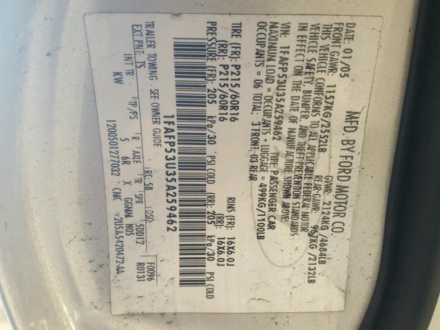 1FAFP55U04A171688 - 2004 FORD TAURUS SES GRAY photo 10