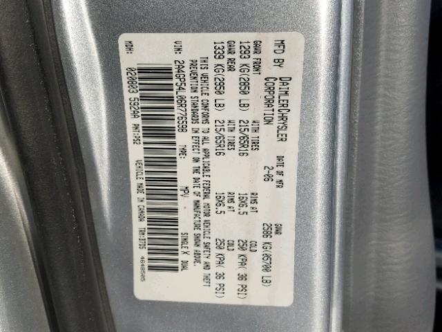 2A4GP54L06R776598 - 2006 CHRYSLER TOWN & COU SILVER photo 10