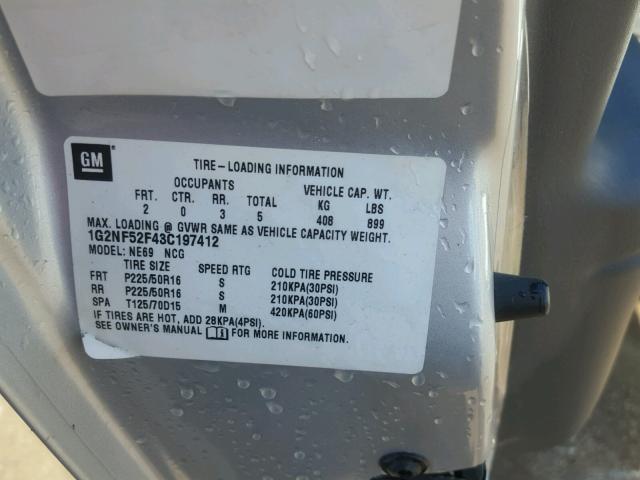 1G2NF52F43C197412 - 2003 PONTIAC GRAND AM S SILVER photo 10