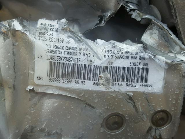 1J4GL58K73W670617 - 2003 JEEP LIBERTY LI SILVER photo 10