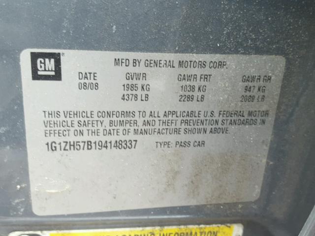 1G1ZH57B194148337 - 2009 CHEVROLET MALIBU 1LT 灰色 照片 10