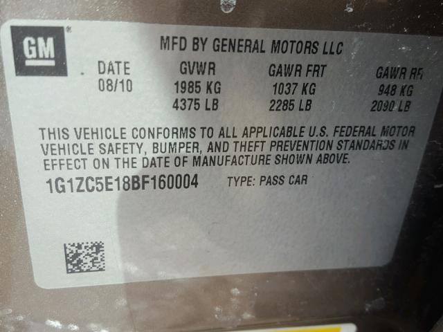 1G1ZC5E18BF160004 - 2011 CHEVROLET MALIBU 1LT 棕色 照片 10