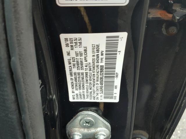 5J6RE48508L028868 - 2008 HONDA CR-V EX BLACK photo 10