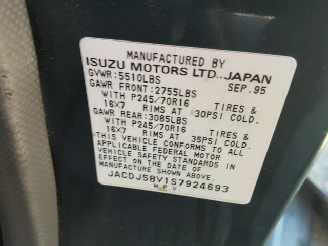 JACDJ58V1S7924693 - 1995 ISUZU TROOPER S GREEN photo 10