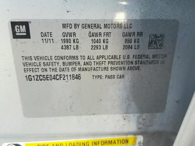 1G1ZC5E04CF211846 - 2012 CHEVROLET MALIBU 1LT SILVER photo 10