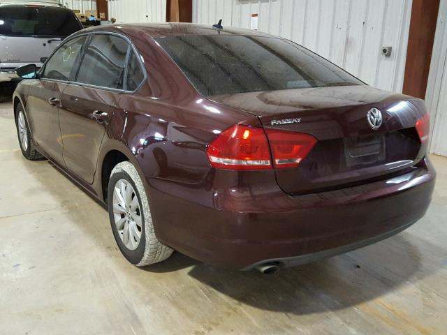 1VWAH7A37CC047881 - 2012 VOLKSWAGEN PASSAT S MAROON photo 3