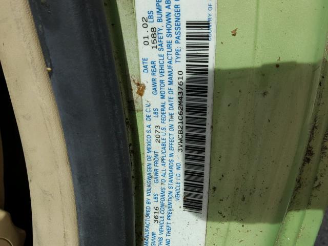 3VWCB21C62M437610 - 2002 VOLKSWAGEN NEW BEETLE 绿色 照片 10