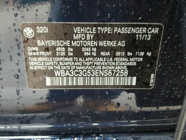 WBA3C3G53ENS67258 - 2014 BMW 320 I BLUE photo 10