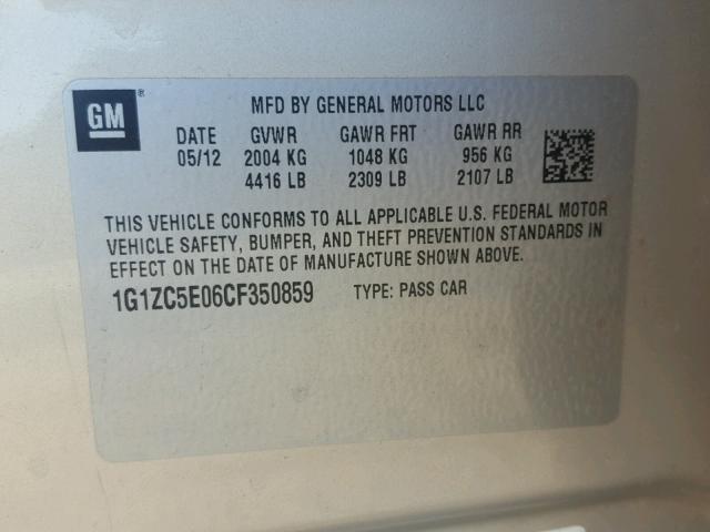 1G1ZC5E06CF350859 - 2012 CHEVROLET MALIBU 1LT 棕色 照片 10